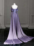 Elegant Purple Satin Prom Dress, Draped Bodice Formal Party Dress HZ1023