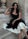 Princess Cute A Line Spaghetti Strap Black Satin White Tulle Party Dress Evening Dress HZ1023