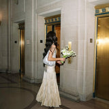 Simple A Line Spaghetti Strap Light Champagne Satin Evening Dress Party Dress HZ1023