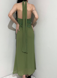 Vintage Sheath Halter Green Beaded Chiffon Open Back Evening Dress Party Dress HZ1023