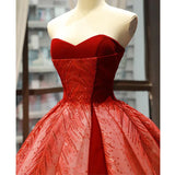 Red A Line Strapless Appliques Sequin Tulle Prom Dresses HZ1023