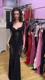 Sexy Black Mermaid Straps Lace Chiffon Long Party Dress Evening Dress Date Dress HZ1023