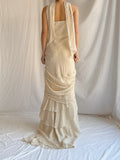 Vintage Apricot Draped Gown Featuring Strapless Neckline Dress with Scarf HZ1023