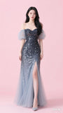Pink Ombre Mermaid Off the Shoulder Sequin Tulle Prom Dress Party Dress 16th Birthday Dress HZ1023