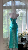 Shiny Blue Sheath Strapless Sequin Prom Dress Formal Dress Party Dress HZ1023