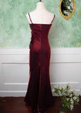 Retro Sheath Spaghetti Straps Flower Purple Satin Long Prom Dress Evening Dress HZ1023