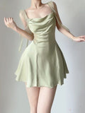 Sage Green Gentle A Line Spaghetti Strap Satin Mini Homecoming Dress Cocktail Dress HZ1023