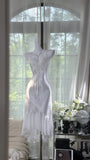 White Mermaid Spaghetti Strap Beaded Satin Chiffon Short Homecoming Dress Wedding Guest Dress HZ1023