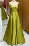 Olive Green Corset Satin Lace-Up A-Line Prom Dress Formal Party Evening Dress HZ1023