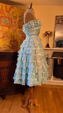 1940s Teal Vintage A Line Strapless Layered Organza Gown Homecoming Dress HZ1023
