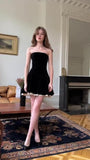 Sexy Black A Line Strapless Velvet Homecoming Dress Cocktail Dress Outfits HZ1023