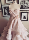 Gentle A Line Sweetheart Neck Flower Tiered Pink Tulle Long Party Dress Evening Dress HZ1023