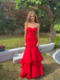 Red Strapless Mermaid Long Prom Dress Party Dress HZ1023