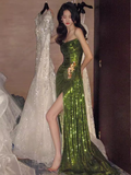 Sparkly Mermaid Strapless Long Sequin Green Prom Dress HZ1023
