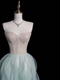 Elegant A Line Sweetheart Neck Sequin Beaded Mint Green Tulle Prom Dress Graduation Prom Dress HZ1023