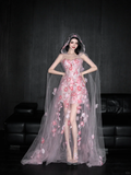 Romantic Pink 3D Floral A Line Sweetheart Neck Tulle Date Dress Evening Dress Homecoming Dress HZ1023
