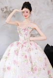 Exquisite Ball Gown Strapless Embroidery Floral Tulle Prom Dress 16th Birthday Dress HZ1023