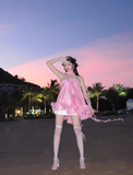 Cute Pink A Line One Shoulder Satin Short Homecoming Dress Vacation Dress HZ1023
