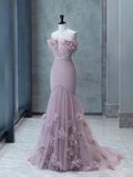 Strapless Pink Chiffon Creased Evening Dress Floor Length Mermaid Prom Dress With Sweep HZ1023