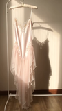 Gentle A Line Spaghetti Straps Lace Light Pink Satin Chiffon Prom Dress Evening Dress HZ1023