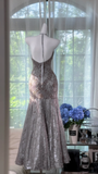 Vintage Grey Mermaid Spaghetti Strap Beaded Lace Prom Dress 22th Birthday Dress HZ1023