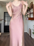 Pink Pretty Mermaid Spaghetti Strap Satin Prom Dress Evening Dress Formal Dress HZ1023