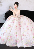 Exquisite Ball Gown Strapless Embroidery Floral Tulle Prom Dress 16th Birthday Dress HZ1023
