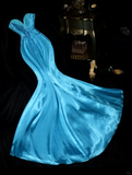 Stunning Mermaid Sweetheart Neck Beaded Sequin Blue Satin Long Prom Dress Evening Dress HZ1023