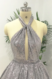 Silver Sexy Halter Sequined Backless Short Homecoming Dress, Sparkly Party Dress HZ1023