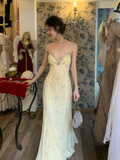 Vintage Light Yellow Spaghetti Strap Exquisite Rhinestone Chiffon Prom Dress 22th Birthday Dress HZ1023