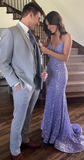 Purplr V Neck Sequins Mermaid Long Prom Dress Evening Dress HZ1023