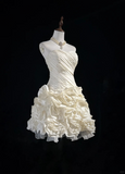 Ivory A Line Sweetheart Neck Pleated Flower Satin Short Homecoming Dress Cocktail Dress HZ1023