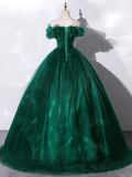 Green Tulle Off The Shoulder Folds Long A-Line Prom Dress HZ1023