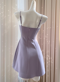 Purple A Line Spaghetti Strap Silver Sequin Butterfly Satin Homecoming Dress HZ1023
