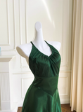 Stunning Green A Line Halter Satin Prom Dress Vacation Dress Wedding Guest Dress HZ1023
