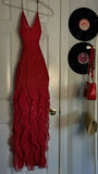 Red Exquisite Beaded Ruffle Flowy Chiffon Formal Party Dress Prom Dress Date Dress HZ1023