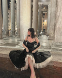 Princess Cute A Line Spaghetti Strap Black Satin White Tulle Party Dress Evening Dress HZ1023