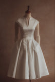 Simple White A Line V Neck Satin Homecoming Dress Outfits HZ1023