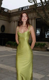 Simple Green Sheath Spaghetti Strap Satin Long Prom Dress Formal Gown HZ1023