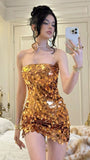 Sexy Sheath Strapless Gold Sequin Short Homecoming Dress Cocktail Dress HZ1023