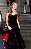 Black Elegant A Line Strapless Velvet Long Prom Dress Evening Dress HZ1023