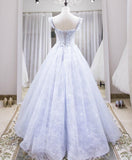 Light blue tulle lace long prom dress, blue evening dress HZ1023