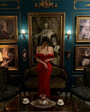 Burgundy Sexy Mermaid Off the SHoulder Satin Long Prom Dress Wedding Guest Dress HZ1023