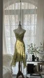 Gentle Mermaid Spaghetti Strap Beaded Flower Green Chiffon Party Dress Homecoming Dress HZ1023