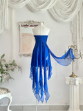 Vintage Blue A Line Sweetheart Neck Rhinestone Ruffle Chiffon Homecoming Dress Outfits HZ1023
