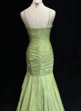 Vintage Mermaid Sweetheart Neck Appliques Green Satin Long Party Dress Evening Dress HZ1023