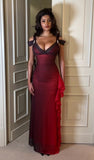 Sexy A Line Straps Ombre Burgundy Chiffon Long Prom Dress HZ1023