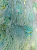 Green Ombre Ball Gown Spaghetti Strap Floral Tulle Long Prom Dress Evening Dress HZ1023