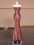 Shiny Mermaid Strapless Red Sequin Tulle Long Prom Dress Party Dress HZ1023