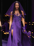 Unique A Line Spaghetti Strap Purple Lace Satin Prom Dress Evening Dress with Slit HZ1023
